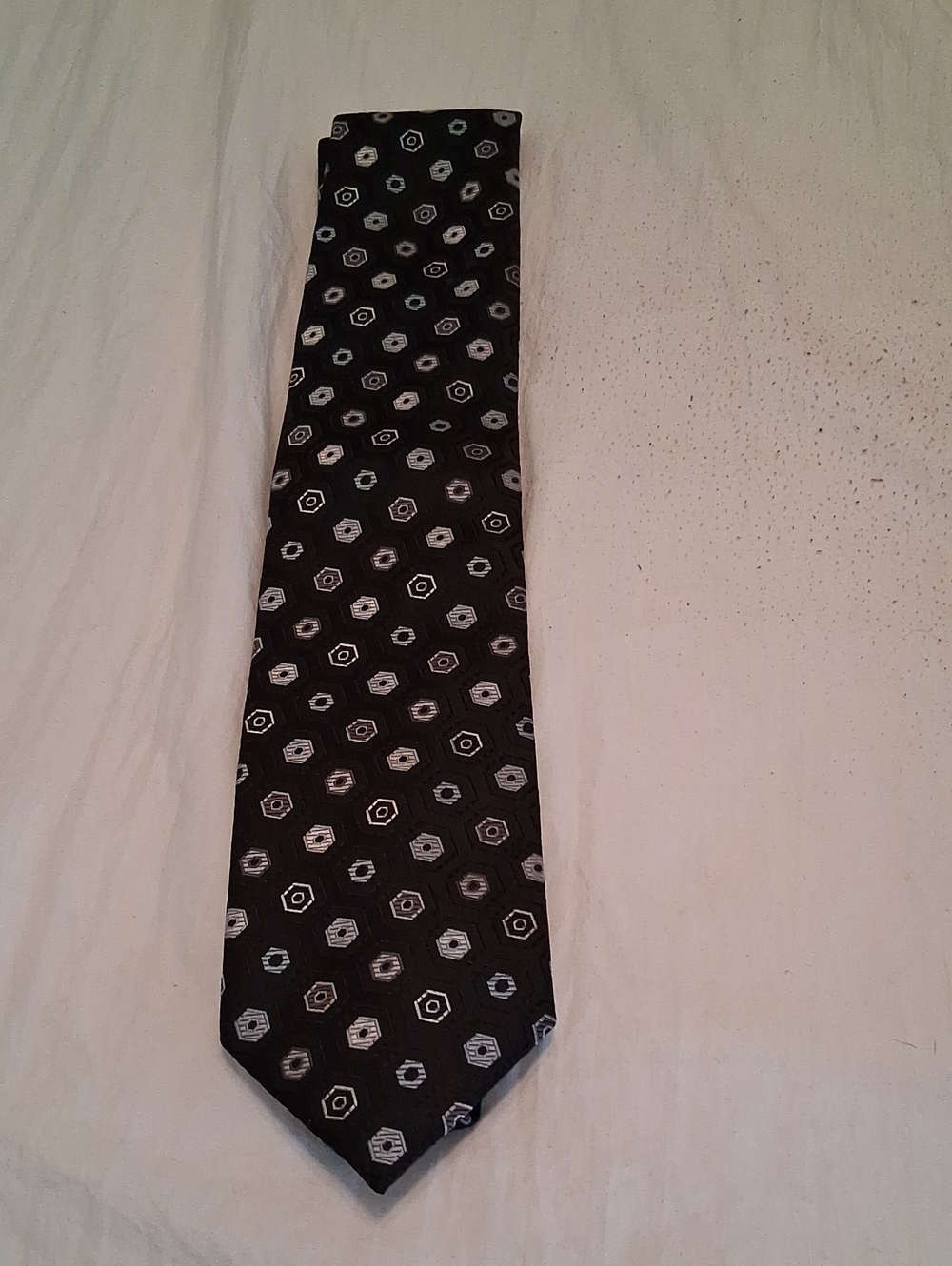 Alexander Julian Black Tie with White Hexagon Motif
